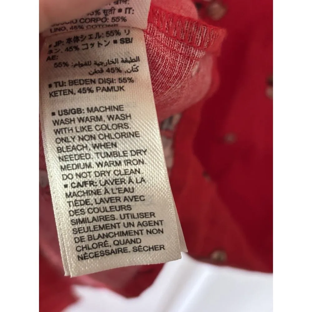 Goodthreads Red Ginkgo Print Linen Blend Peasant Prairie Dress Womens Large - Image 8