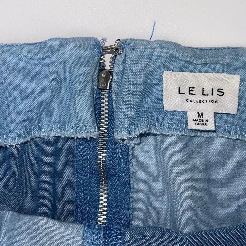 Le Lis Womens Straight Jean Skirt Denim Mini Color Block Cotton Blue Size Medium - Image 3
