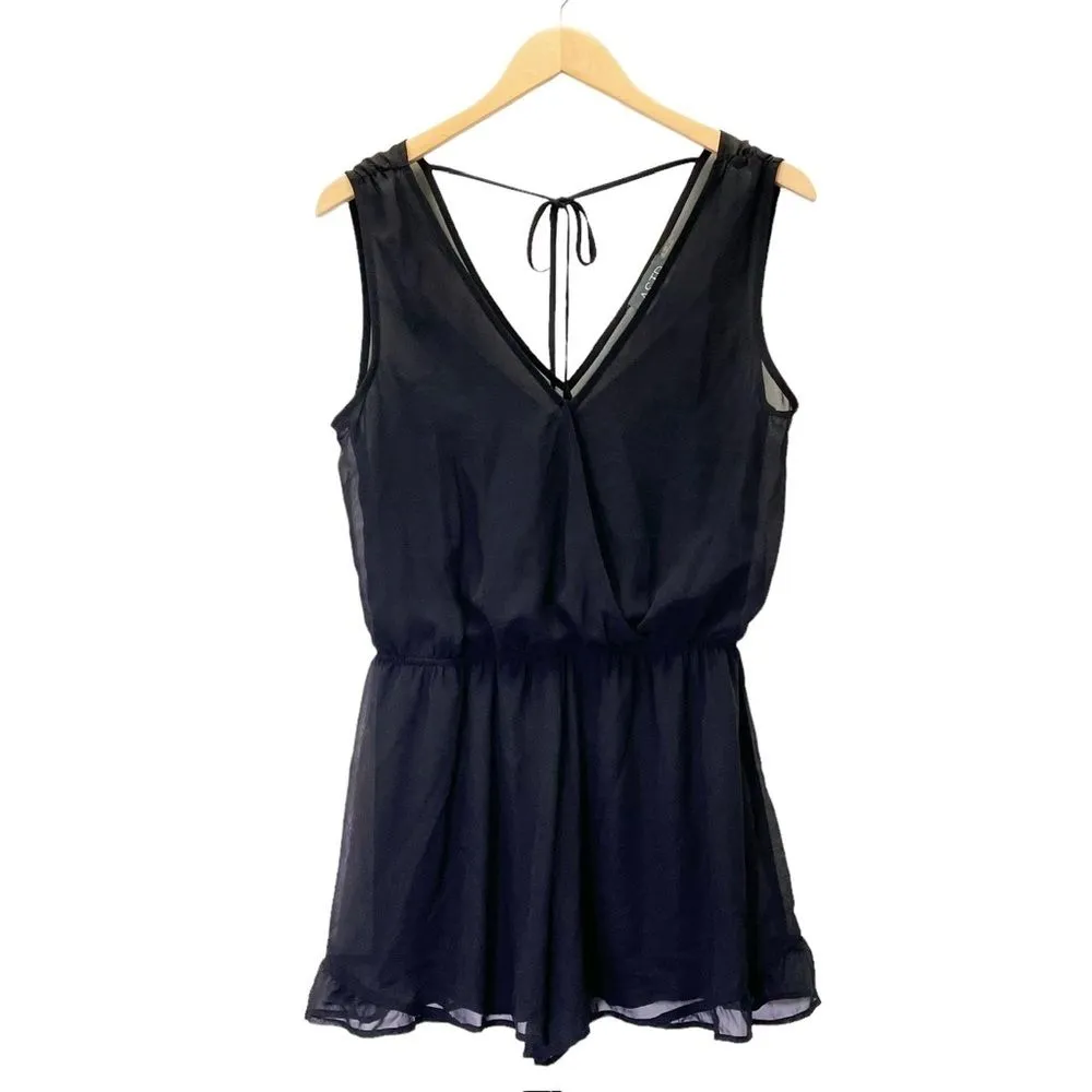 ASTR The Label Black Chiffon Sleeveless Ruffled Shorts Romper Women’s Size Large - Image 2