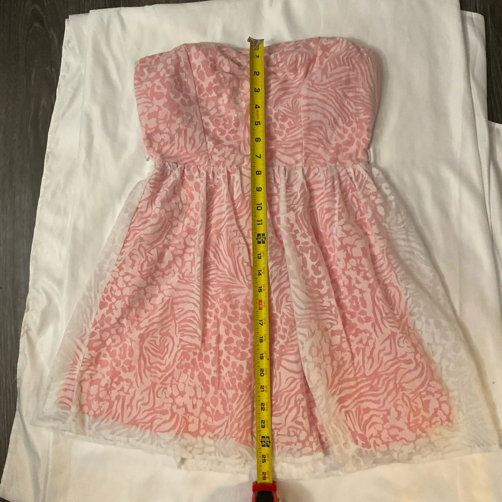 Ruby Rox Strapless Pink/White Mini Cocktail Dress 9 Juniors Y2K Twee Prints - Image 6