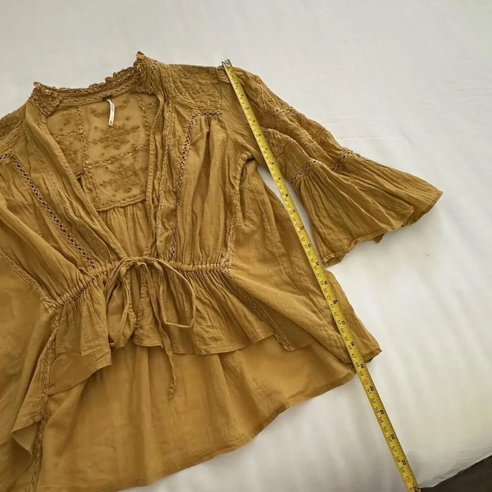 Free People Yellow Open Tie Front Shrug  Shirt Top Sz Extra Small XS Women’s - Image 6