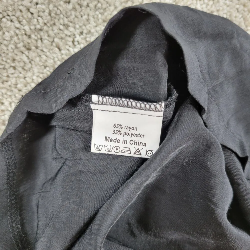 Yoins Womens Wrap Dress Large Black Tie Crewneck Short Sleeve Ruched Mini NEW - Image 16