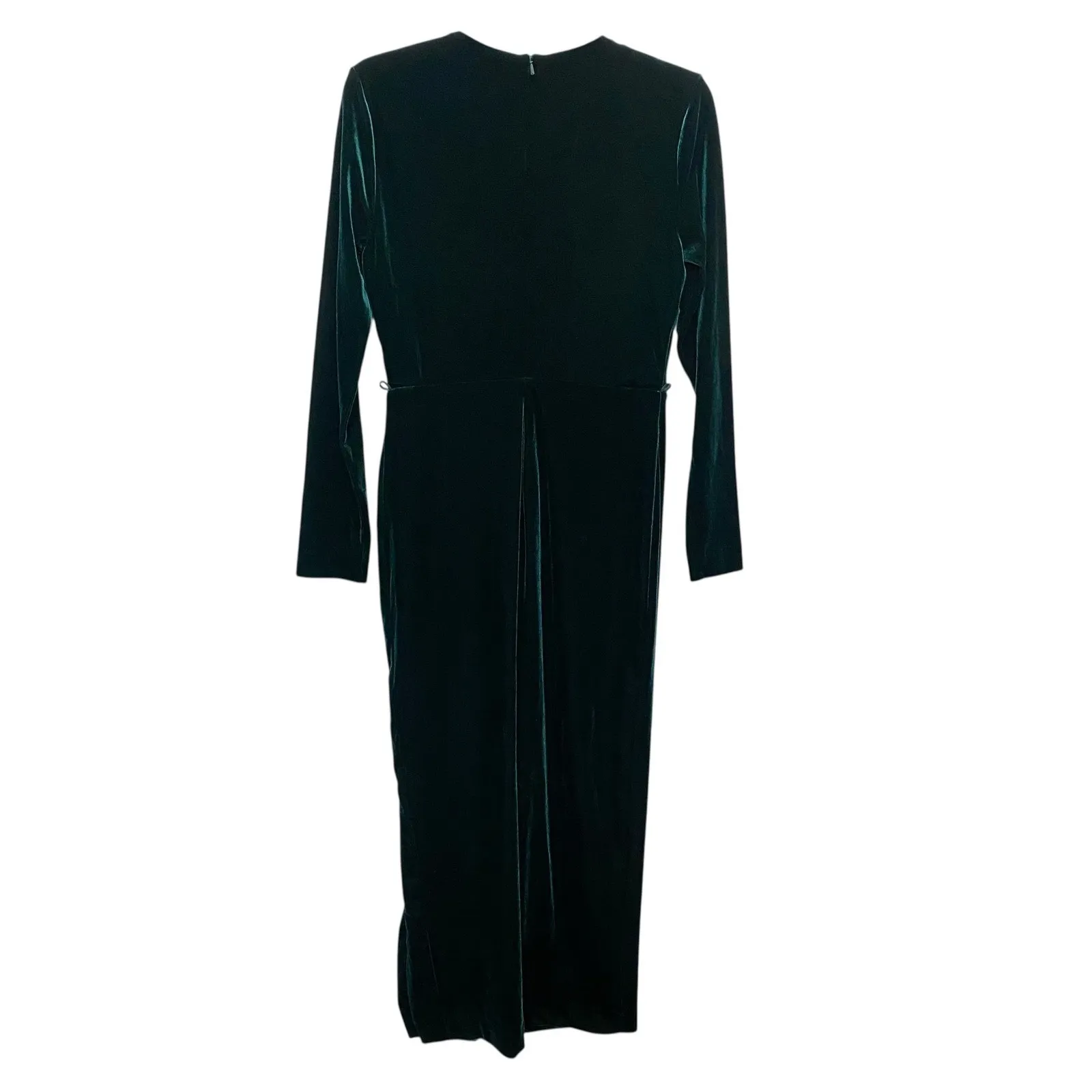 Bardot VNeck Emerald Green Velvet Long Sleeve Sz 6 Midi Dress Evening Cocktail - Image 2