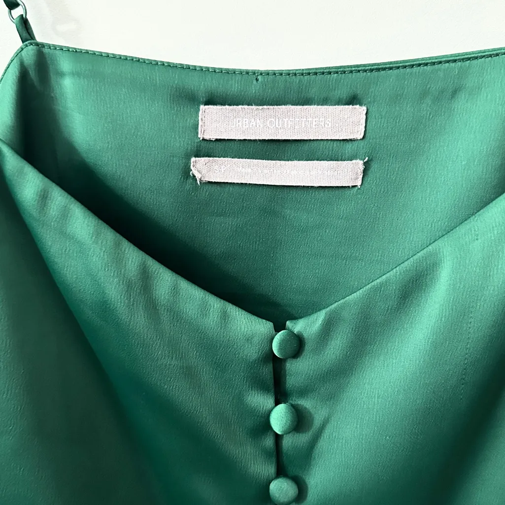 Urban Outfitters Padova Satin Slip Button-Up Mini Dress - Emerald Green - S - Image 8