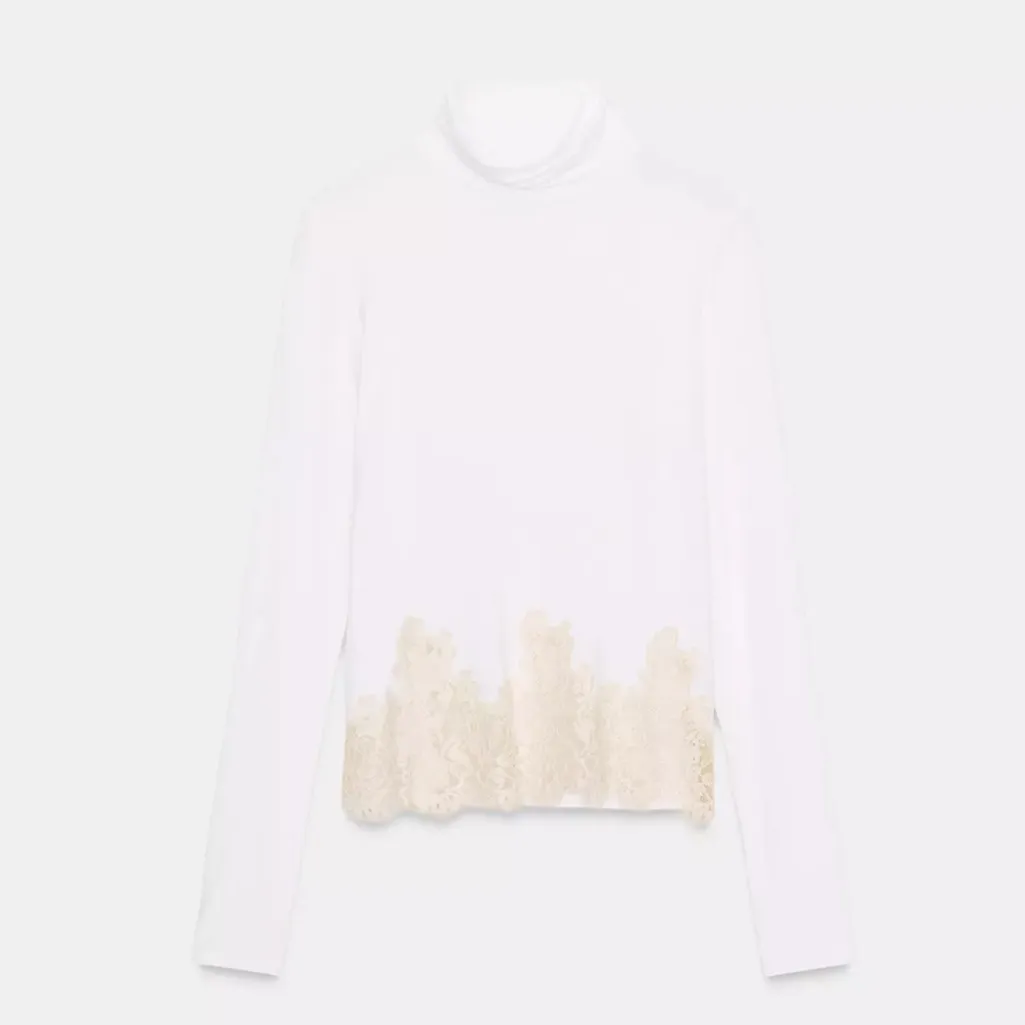 Zara NWT white & cream lace trim long sleeve mock neck stretchy mock neck top - Image 8