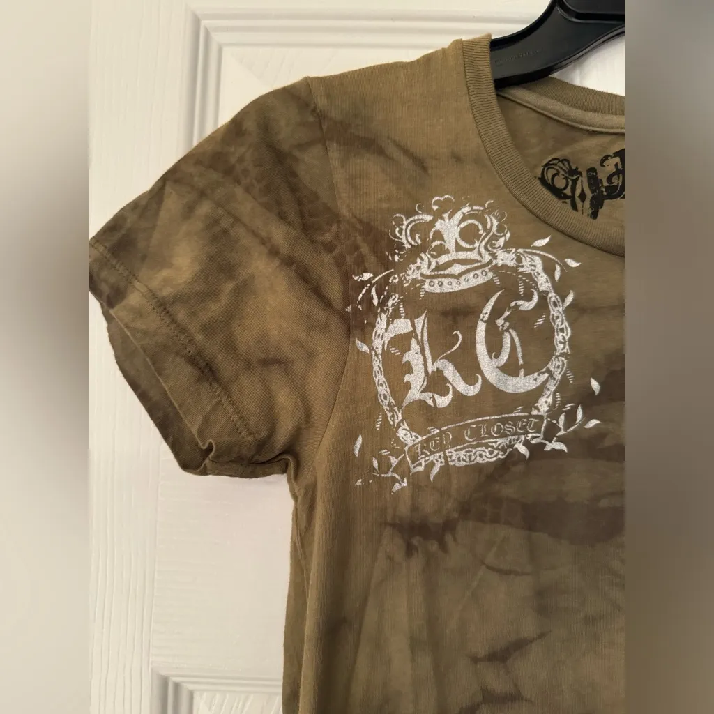 Key Closet Geisha Women’s Army Green Crystal Studded Cotton T Shirt Size Small - Image 8