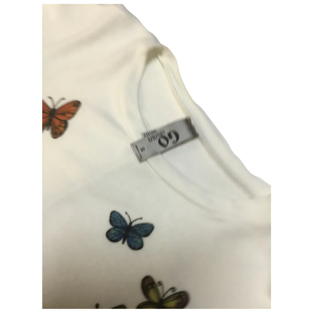 Go Couture Cartoon Butterflies Crew Neck Dolman Balloon Sleeve Sweater Ivory S - Image 8