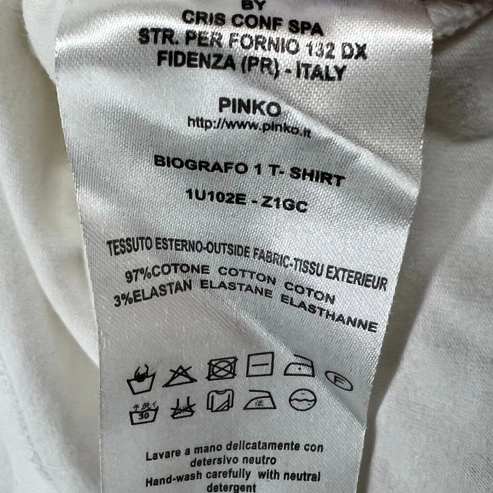 Pinko Biografo T Shirt Womens M White Studded Crystal Embellished Comfort Italy Size M - Image 12