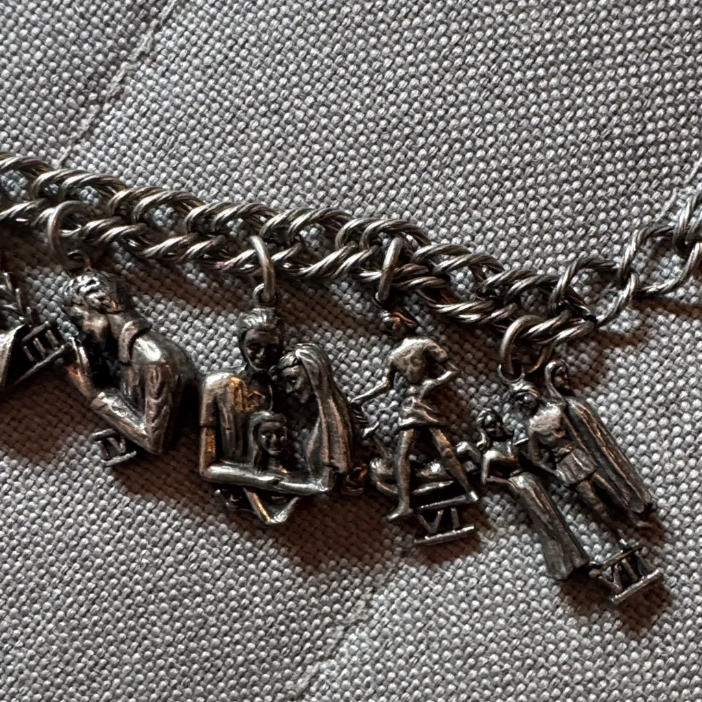 Vintage signed Coro Silver Ten Commandments Charm Bracelet - Image 5