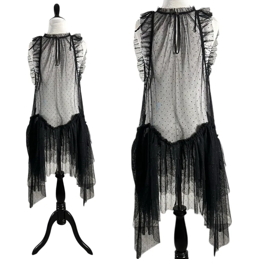 Free People Mia Maxi Top Mesh Sheer Ruffle Slip Dress Black Small Punk Goth NEW - Image 10