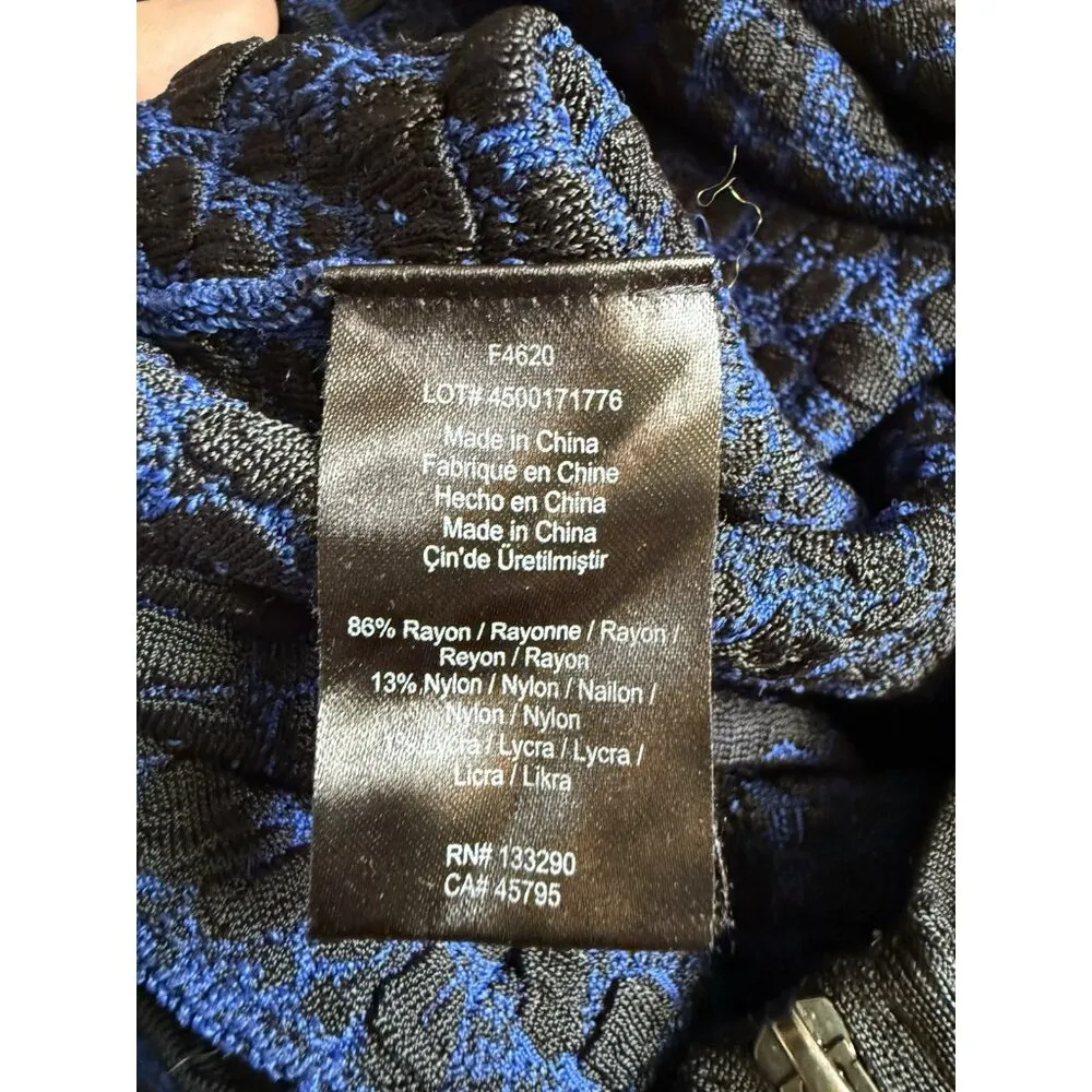 Marchesa Voyage Textured Knit Zip Moto Sheath Dress Size XL Blue Black - Image 5