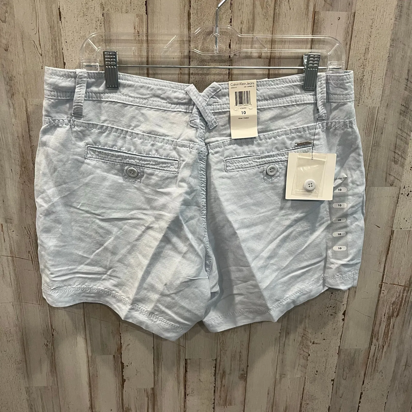 New Calvin Klein Blue Sapphire Ice Linen Blend Shorts Womens 10 Beachy Summer - Image 2