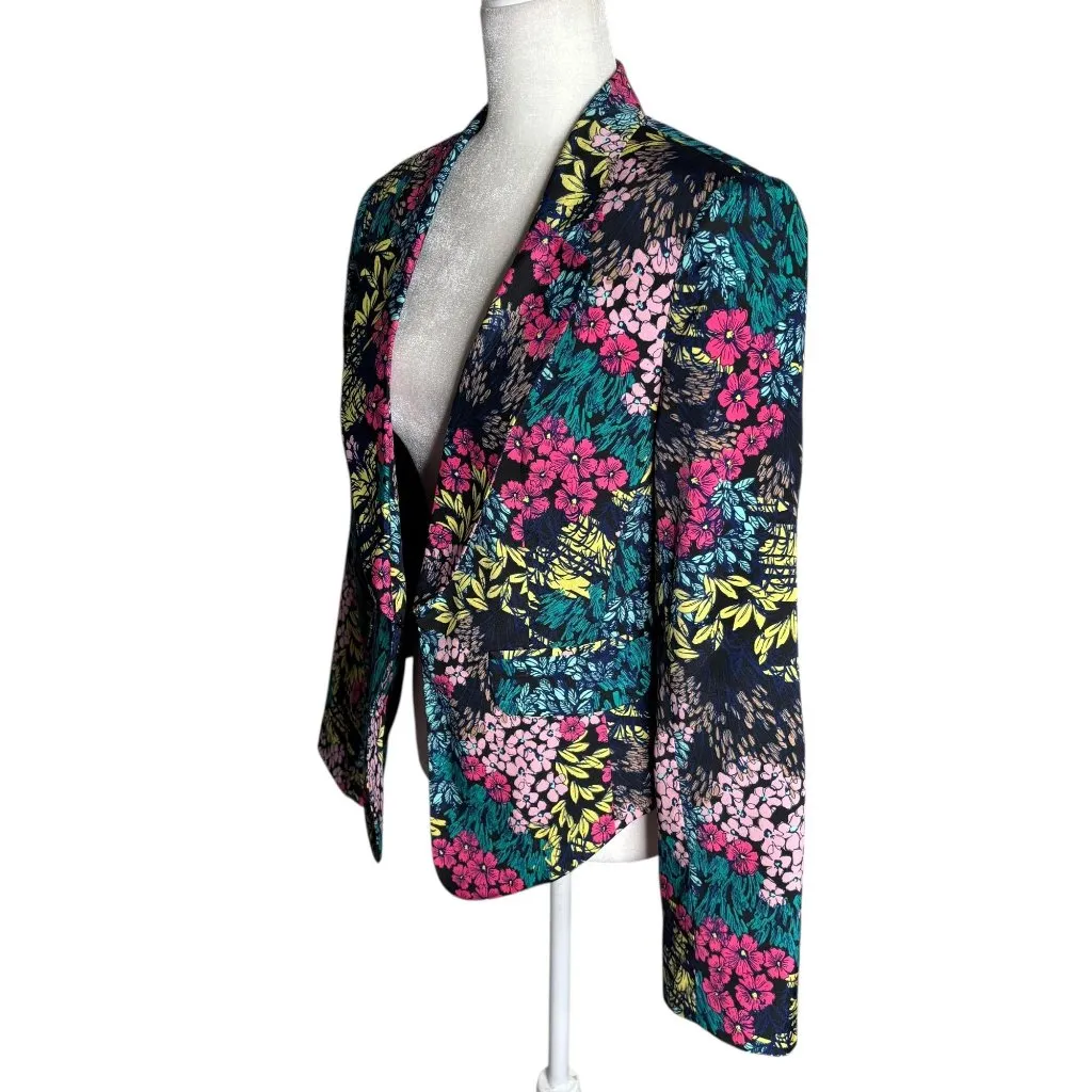 Bisou Bisou  Floral Blazer Jacket Large Black Hook Eye Closure Shoulder Pads - Image 3