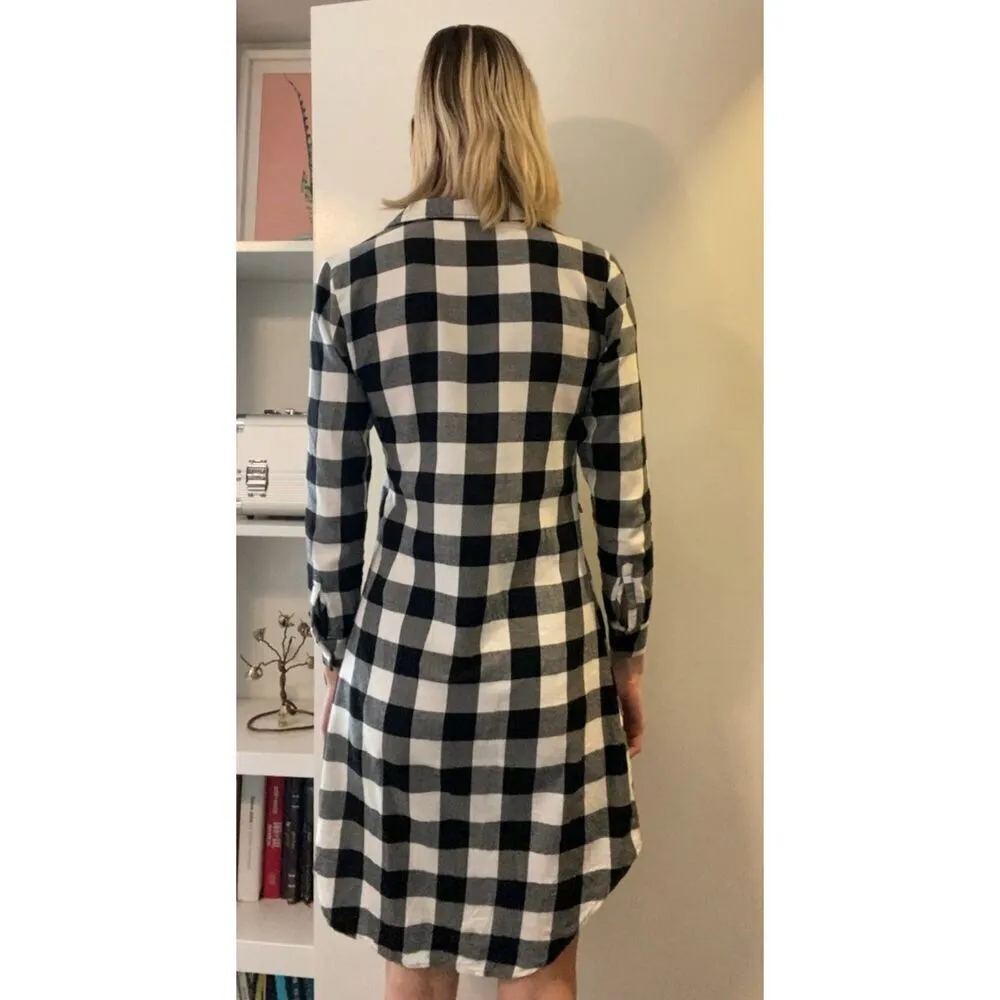 Place Plaid Black and White Long Sleeve Collared Flannel Dress Women's Sz XS​ - Image 3