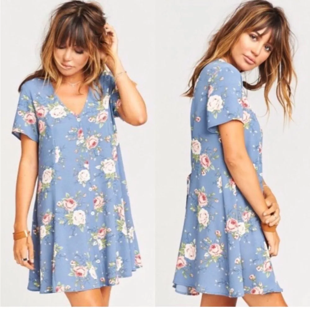 Show Me Your Mumu Bennett Babydoll Dress Medium Blue Floral Rose Cottagecore - Image 3