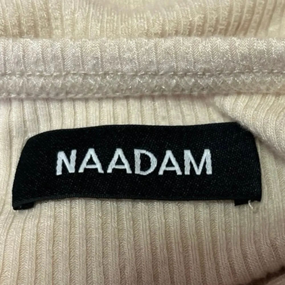 Naadam Cream Cashmere Ribbed Knit Long Sleeve Henley Crop Sweater Top Size XXS - Image 3