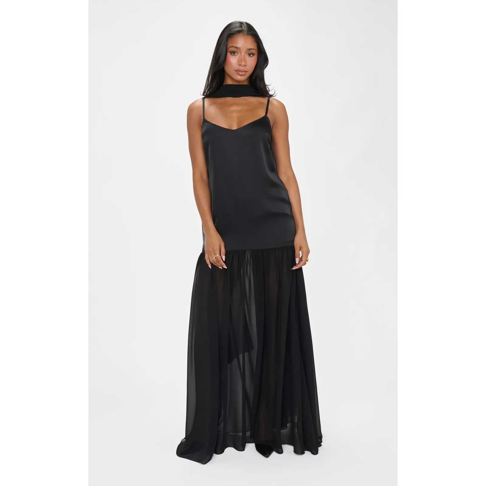 Show Me Your Mumu Dalia Maxi Dress in Black Luxe Satin L - Image 2