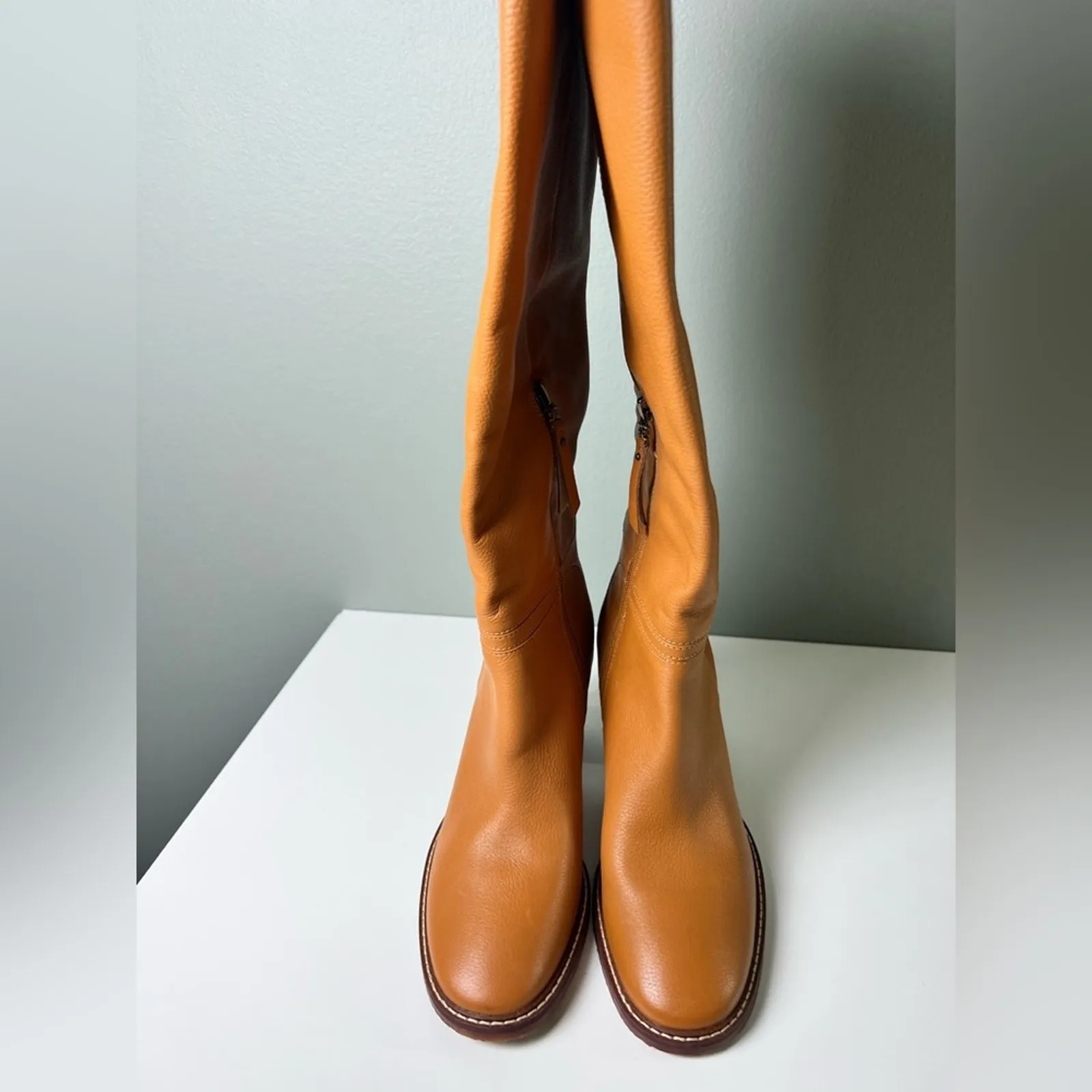 Sam Edelman Brown Almond Toe Elsy Zip Up Tall Block Heel Boot in Caramel 9.5 - Image 3