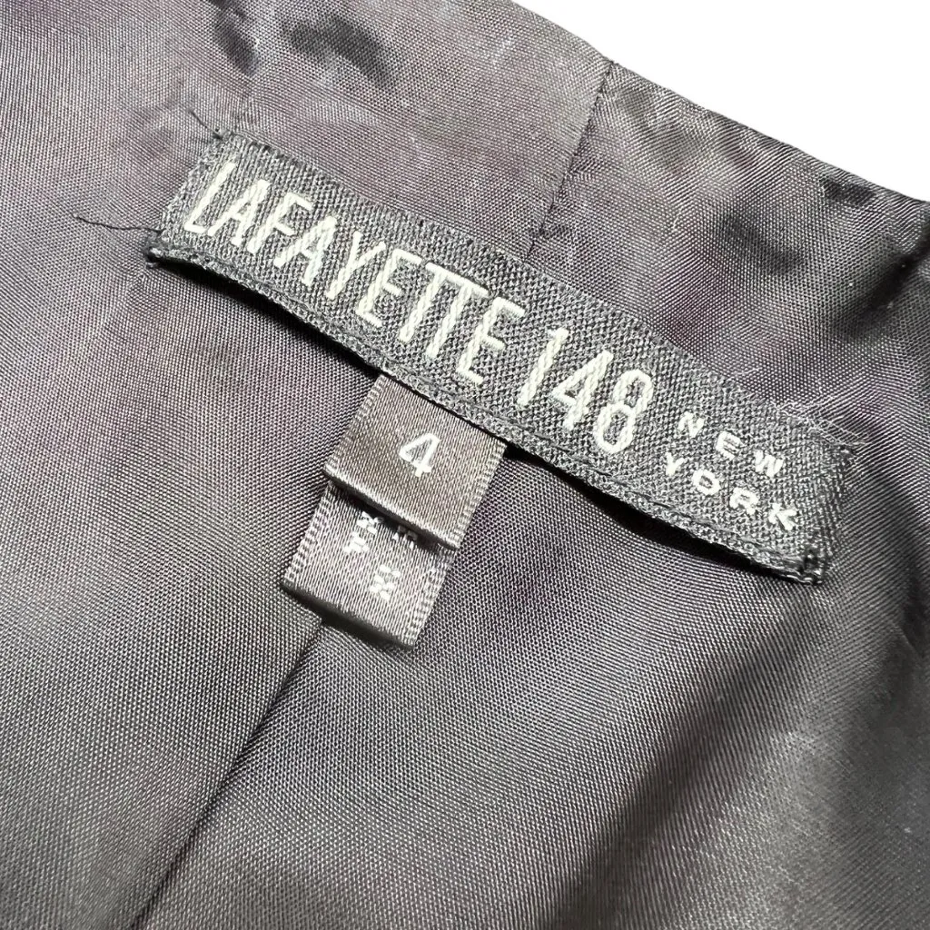 Lafayette 148 New York Herringbone Wool Blend Blazer Single Button Gray Size 4 - Image 8