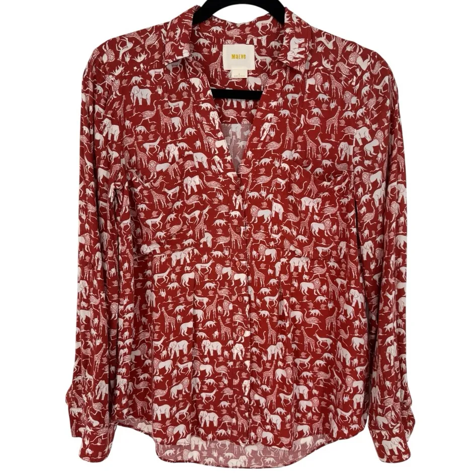 Anthropologie Maeve Casia Safari Animal‎ Print Button Up Blouse Top Sz 2 Novelty - Image 5