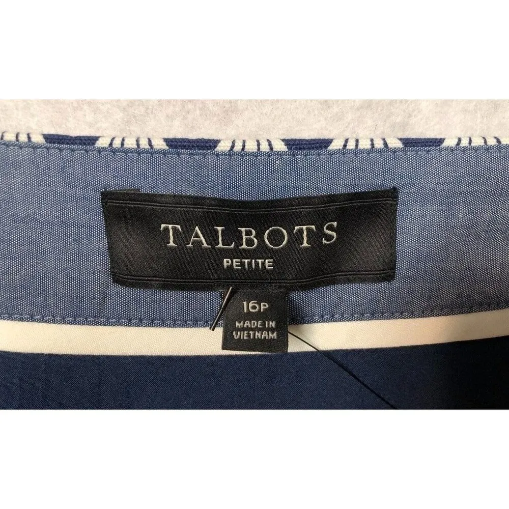 Talbots A-Line Pencil Skirt Navy Blue White Geometric Fan Print Lined Womens 16P - Image 5