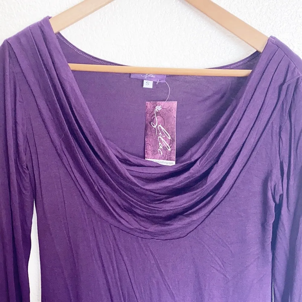 Lilac Deep Cowl Neck Purple Plum Long Sleeve Tunic - Image 4