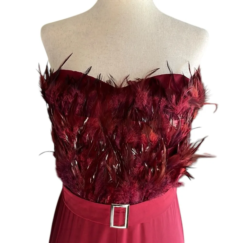 Unbranded Cranberry Strapless Jumpsuit With Feather Bodice Size L - Image 6