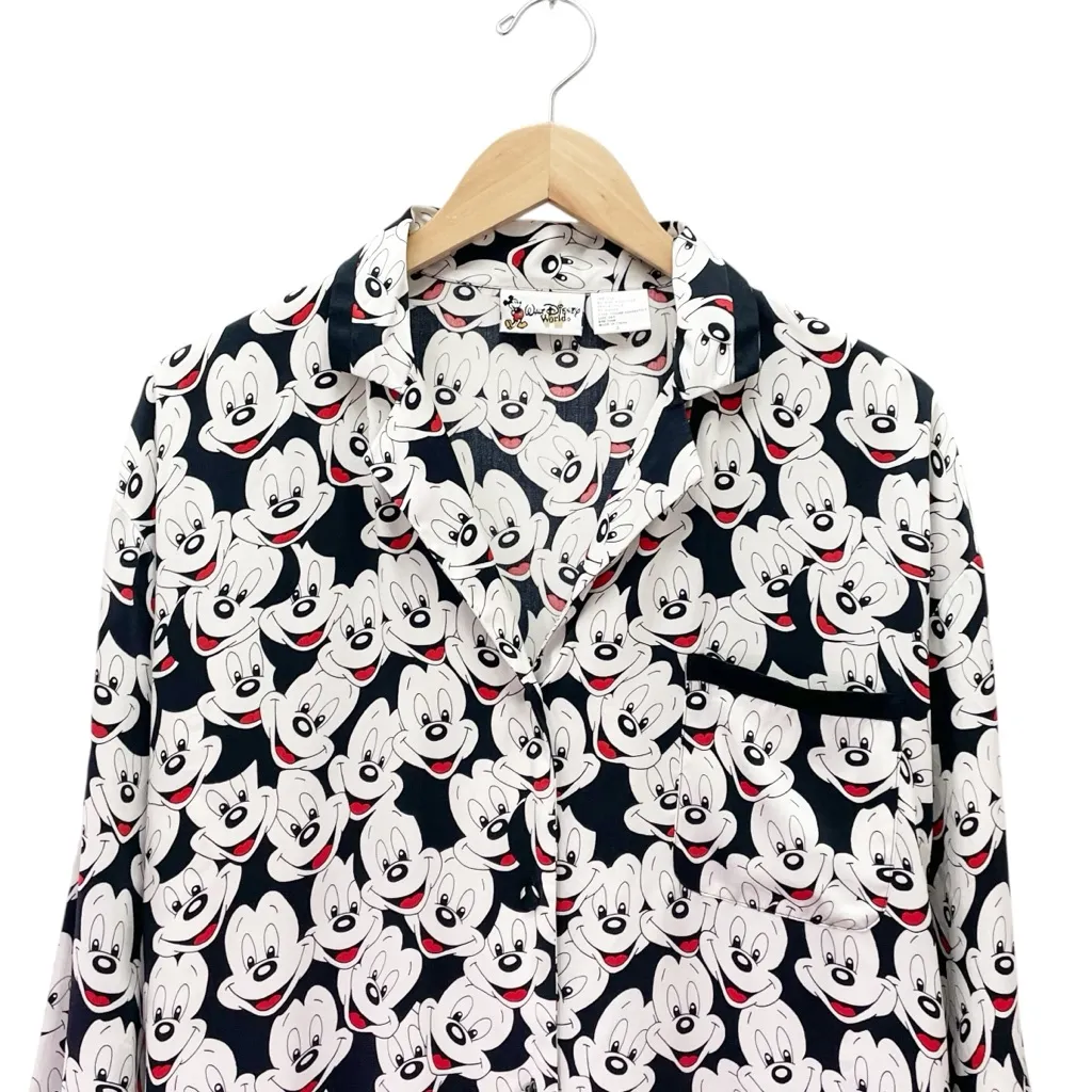 Walt Disney World Mickey Mouse Silk Pajama Nightshirt Black White Red Size Small - Image 11