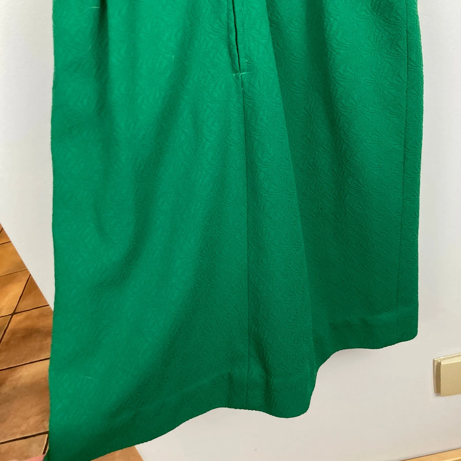Vintage 60s Women Green Mod Mock Neck Textured Sheath Dress Size S MCM Mad Men - Image 10