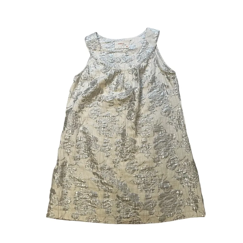 Renee C by So Cool Pullover Mod Tunic Mini Dress Ivory Metallic - Image 5