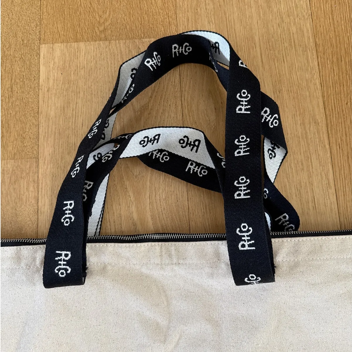 R + Co Tote Bag Canvas Beige Black White - Image 2