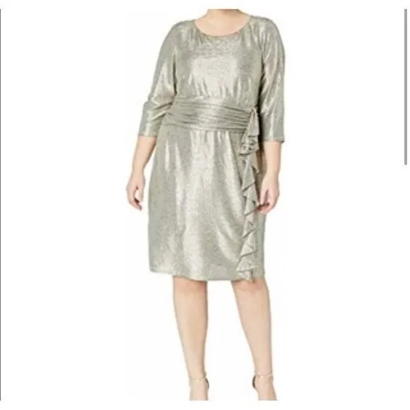 Jessica Howard party gold‎ sparkle formal cocktail knee length dress size 22 - Image 2