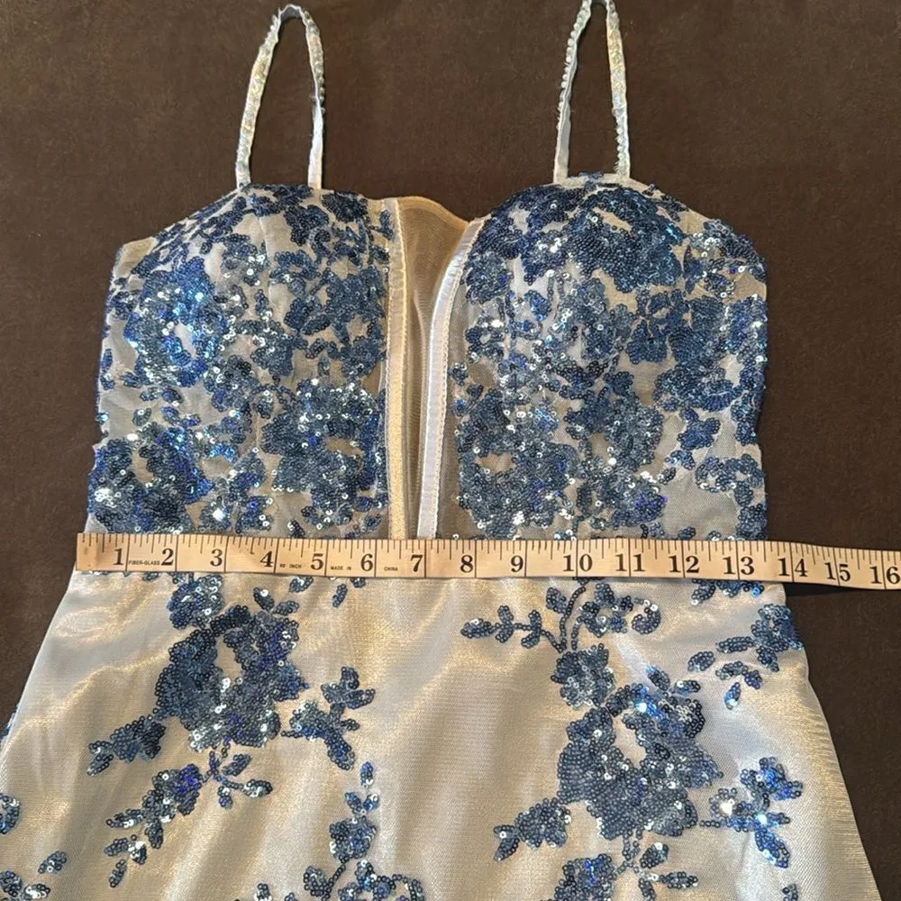 Women’s Blue Mermaid Fit Dress Sparkly Sequins LaceUp Back Leg Slit Size 4 *READ - Image 9