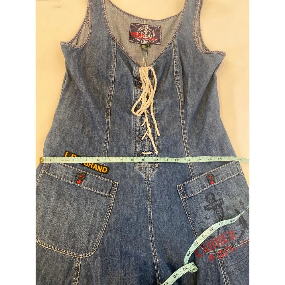 LRL Vintage Sleeveless Nautical Denim Dress Fit & Flare Lace Up Front EUC Sz 8 Blue - Image 10