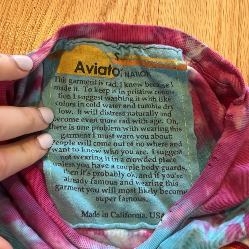 Aviator Nation Tie Dye Rainbow Embroidered Short Sleeve T-Shirt Sz S - Image 2