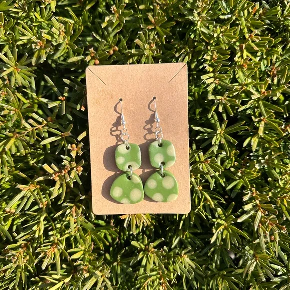 Green Polymer clay drop earrings. Boho - Image 2