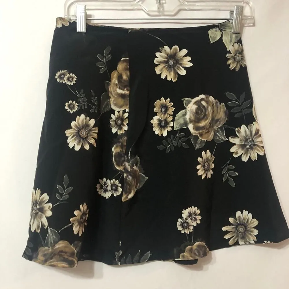 Black Floral Mini Skirt Skater Skirt Unbranded Womens XS Boho Fall Girly - Image 2