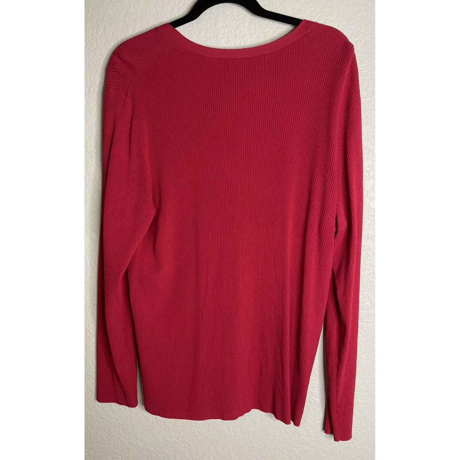 Josephine Chaus Womens 1 US 1X Red Sweater Button Cardigan Preppy Career Holiday - Image 2