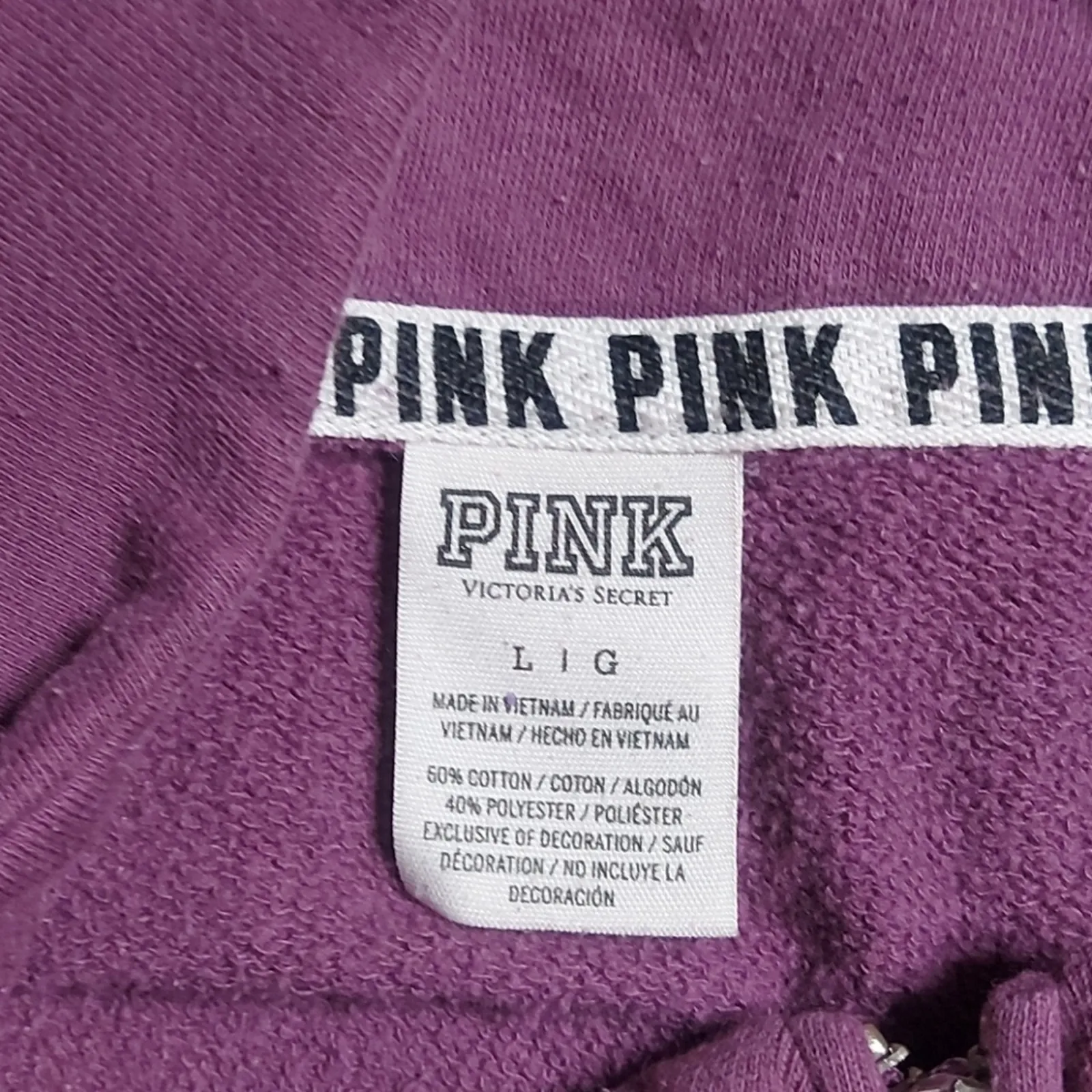 PINK Victoria Secret Purple Racer Stripe Zip Jacket. L Casual Preppy Utility - Image 10