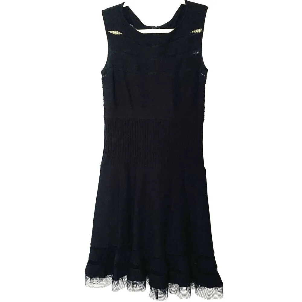 Tadashi Shoji Flip Hem Black Illusion Sleeveless  Jersey Cocktail Dress Sz S - Image 2