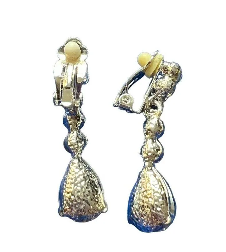 Silver tone clear crystal dangle earrings clip on 1.5" NWOT - Image 3