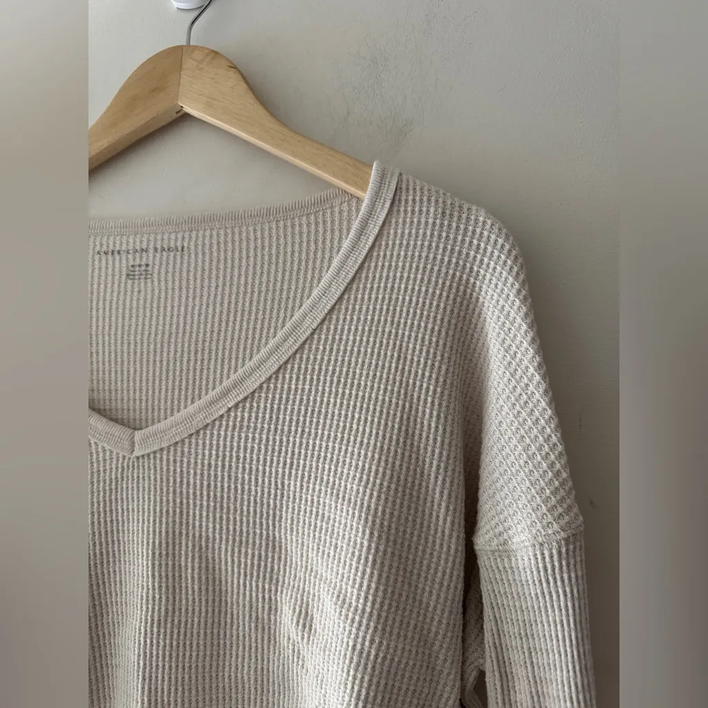 American Eagle White Cream Waffle Knit Long Sleeve - Image 2