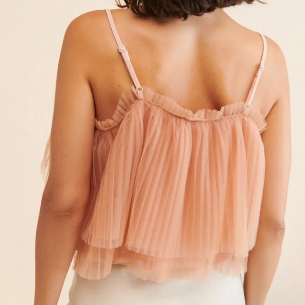 ANTHROPOLOGIETan Pleated Tulle Tank‎ Size Medium - Image 2