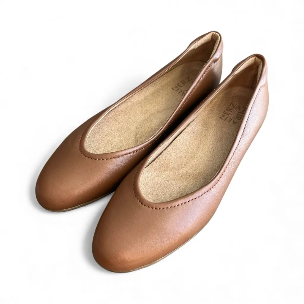Naturalizer Vivienne Flat English Tea Leather Size 9 1/2 Ballet Flats Tan Carmel - Image 1