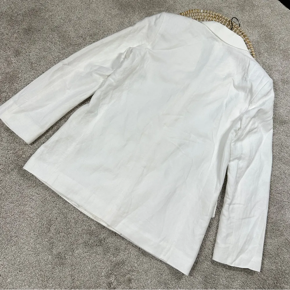 H&M Women’s Linen Blend Blazer Double Breasted Loose-Fit Minimalist in White S - Image 7