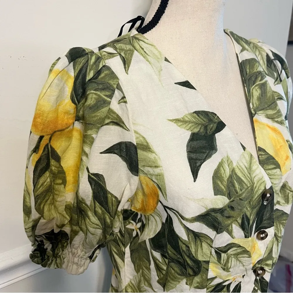 H&M Linen Lemon & Leaf Mini Dress M - Image 4