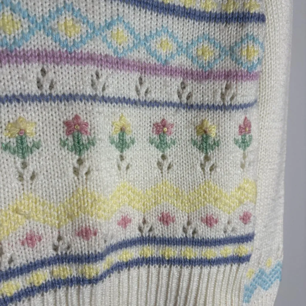 Vintage pastel cottagecore flower knit sweater - Image 2