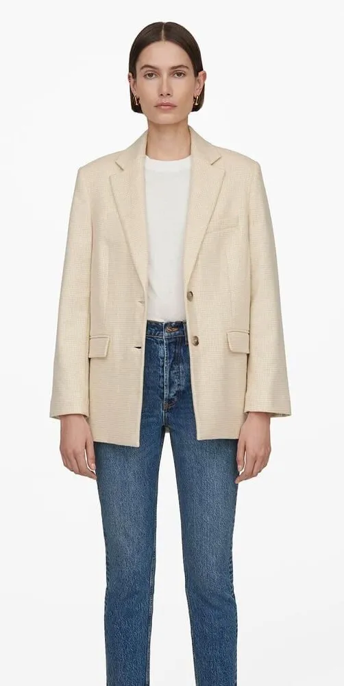 Anine Bing Sonora Blazer Sz Small - Buttercream Houndstooth Wool Jacket NWT - Image 1