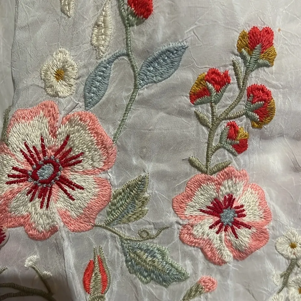 Johnny Was White Bell Sleeve floral embroidered Grace Silky Blouse - Image 10