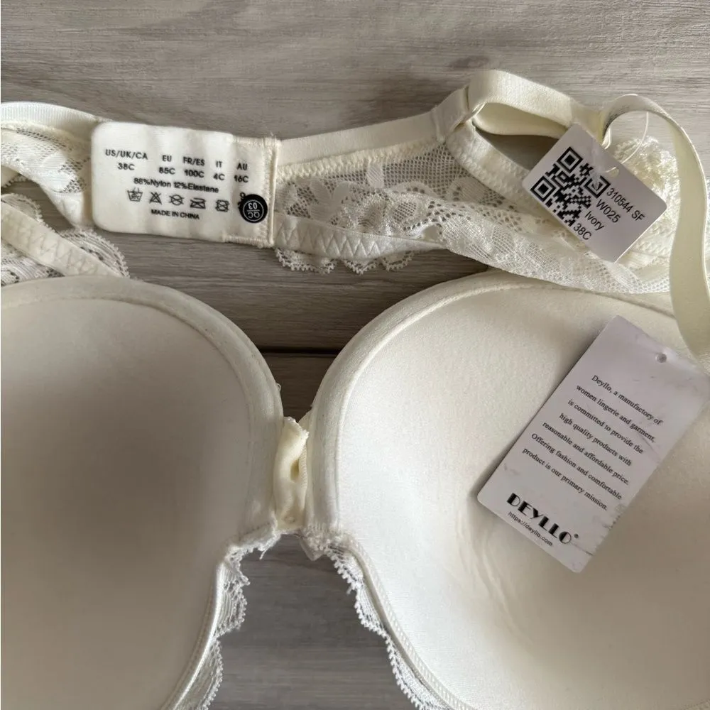 Deyllo Women's Lace Push Up Padded Lift up Bra Ivory 38C NWT White Size undefined - Image 5